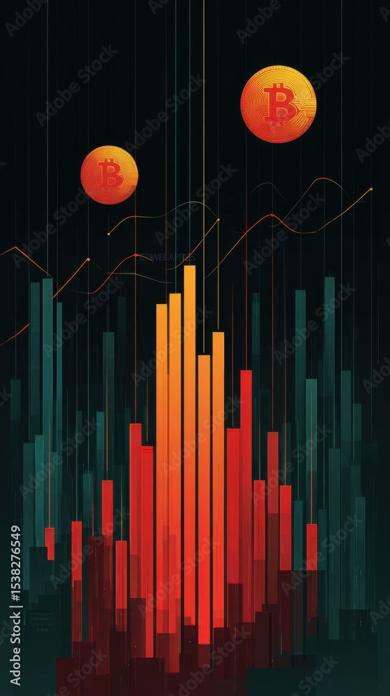 Poster Bitcoin Cryptocurrency Chart Showing Market Volatility and Investment Opportunities, Representing Financial Analysis and Blockchain Technology : Generative AI