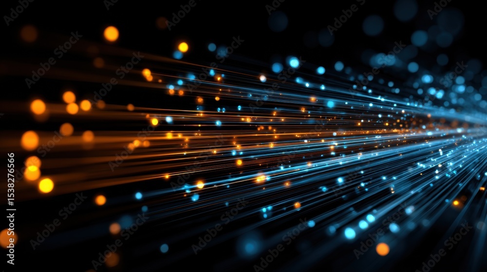 Poster Abstract Data Streams in Blue and Orange, Symbolizing Connectivity and Digital Transformation for Modern Business Technology Solutions : Generative AI