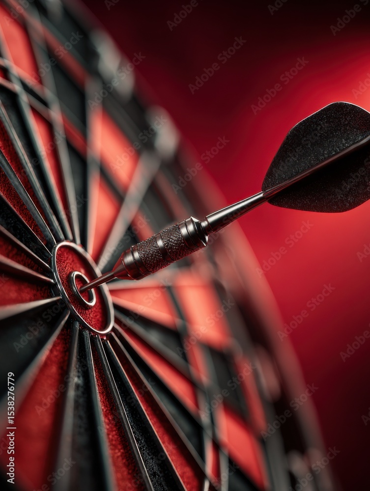 Poster Dart Hitting Bullseye on Red Dartboard, Symbolizing Precision and Strategic Planning for Business Success and Achieving Goals With Accuracy : Generative AI
