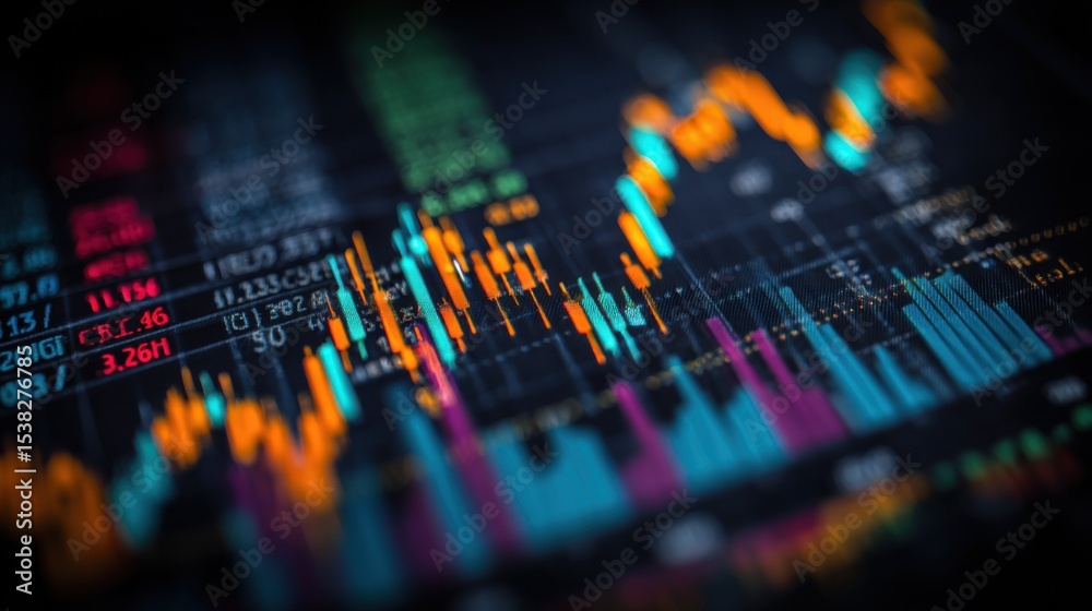 Poster candlestick chart displaying stock market data, representing financial analysis and investment strat