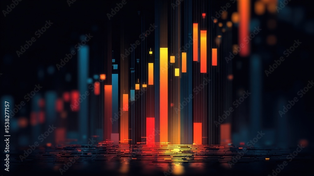 Poster Abstract Data Visualization With Glowing Bars, Representing Technological Advancement and Digital Transformation in Business Analytics and Financial Markets : Generative AI
