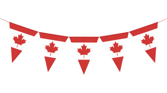 A cheerful string of Canadian flag banners in a charming cutout style, perfect for celebrating national holidays, events, and festive gatherings