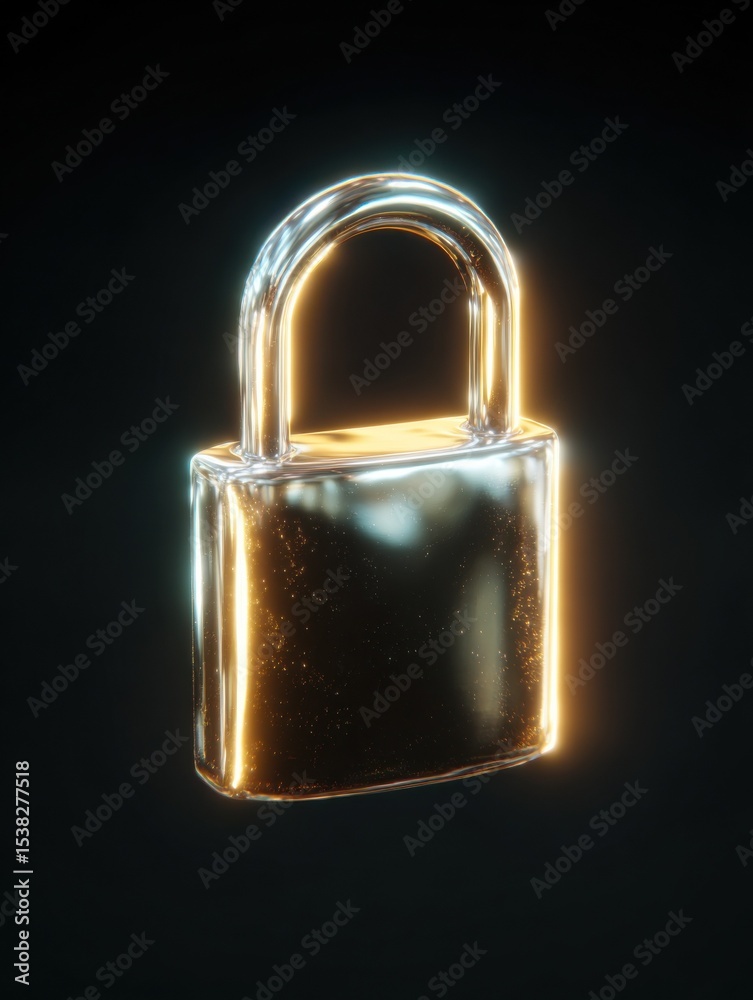 Poster Glowing Padlock on Black Background, Symbolizing Security and Data Protection for Cybersecurity Solutions and Digital Privacy : Generative AI