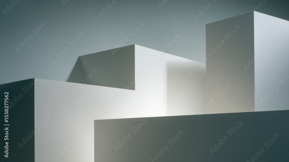 Aufkleber Abstract Geometric Shapes in White and Gray, Representing Minimalist Architecture and Structural Engineering : Generative AI