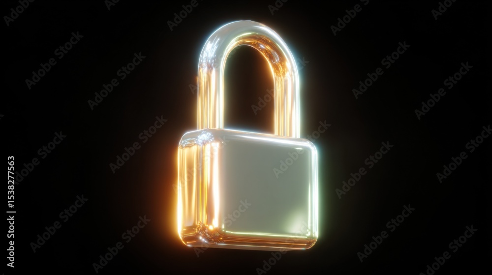 Poster Shiny Golden Padlock on Black Background, Symbolizing Security and Data Protection for Cybersecurity Solutions and Digital Privacy : Generative AI