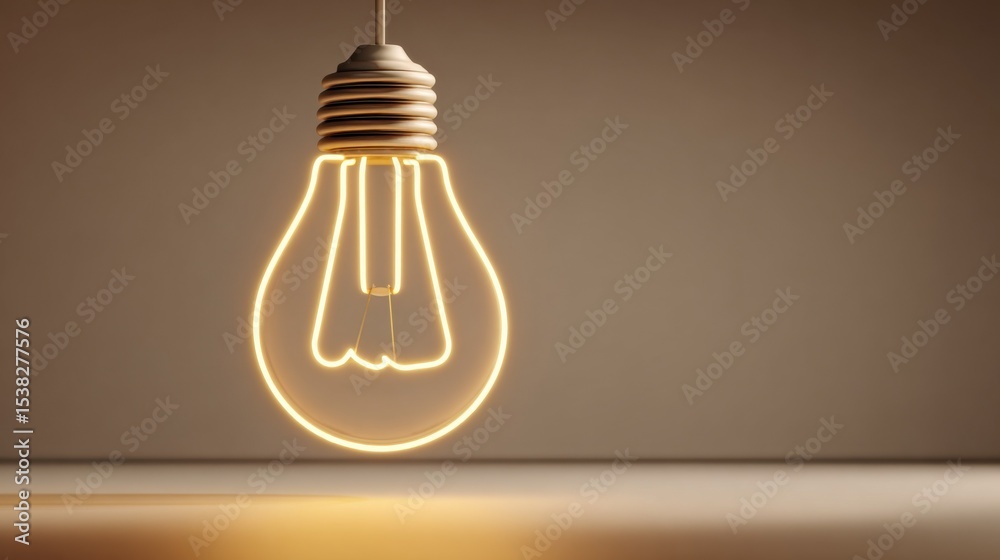 Poster glowing lightbulb hanging in empty room, symbolizing innovation and creative thinking for business s