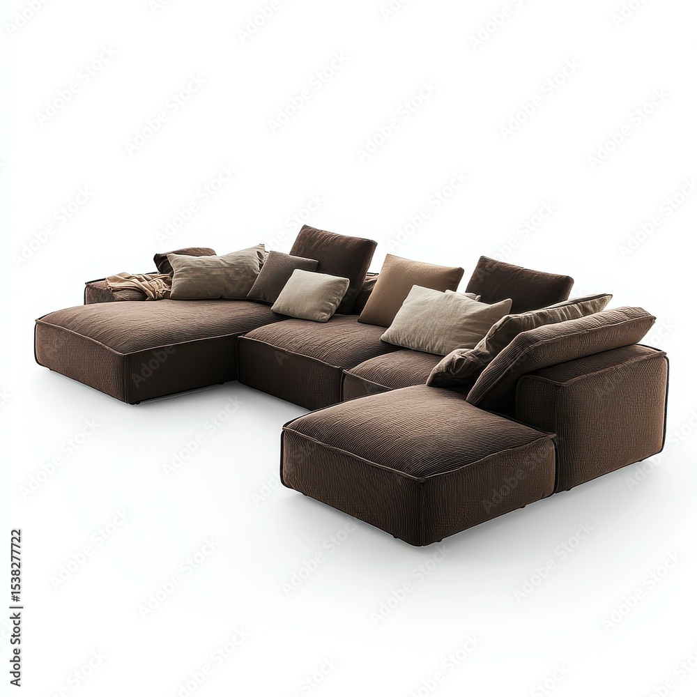 Poster sectional sofa with cushions in serene studio setting