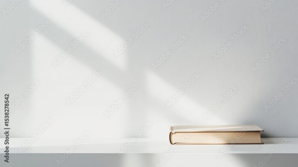 Poster serene book resting on shelf in minimal indoor setting
