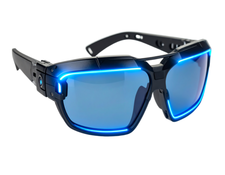Futuristic smart sunglasses with blue lights.