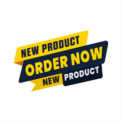 Order Now Banner with Bold Geometric Shapes and Stylish Ribbons Design. Yellow and Blue Editable.