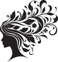 Botanical Hair Silhouette of a Woman | Nature & Beauty Vector Art
Elegant black silhouette of a woman’s profile with flowing floral and botanical hair design. A perfect fusion of nature and femininit
