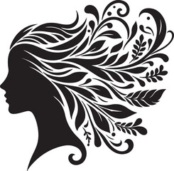 Botanical Hair Silhouette of a Woman | Nature & Beauty Vector Art
Elegant black silhouette of a woman’s profile with flowing floral and botanical hair design. A perfect fusion of nature and femininit
