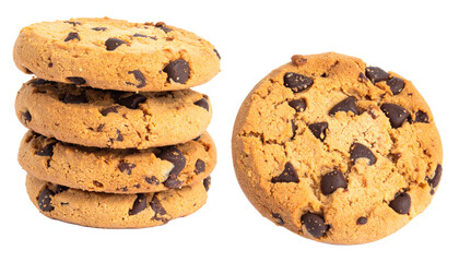 Fresh chocolate chip cookies Isolated on Transparent or White Background