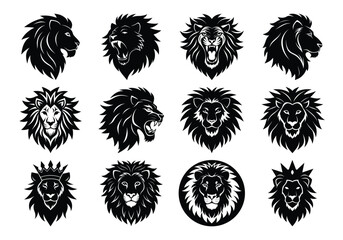 A silhouette Vector Black lion head collection on white background 