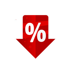 price drop label with arrow and percent sign – vector icon