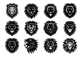 silhouette powerful Lion Head Vector collection on white background 
