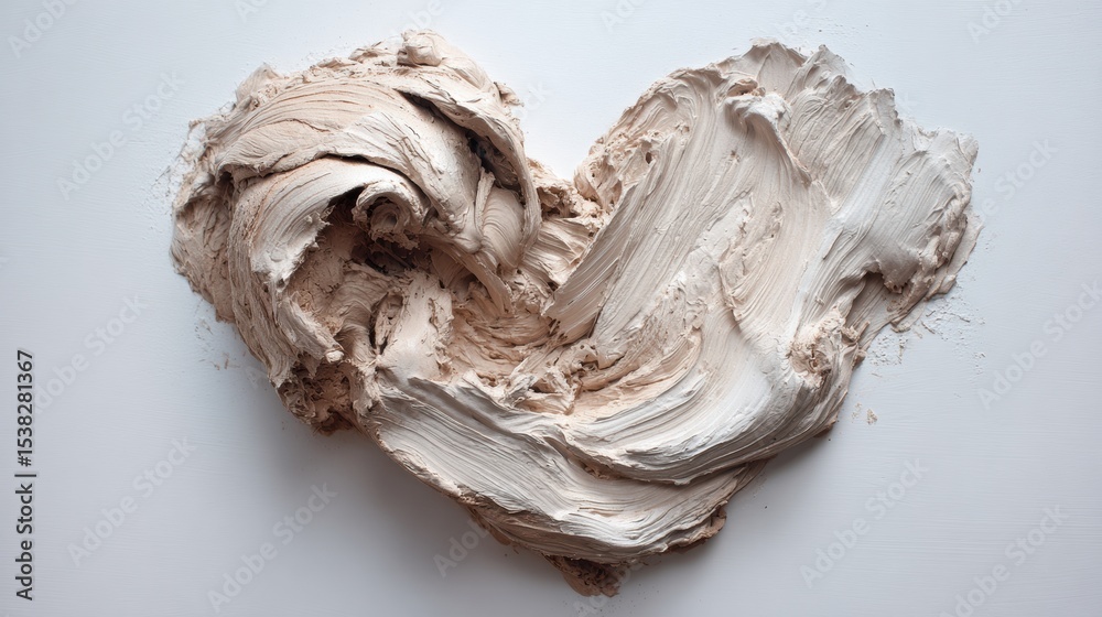 Poster Melting Clay Form Resembling Heart Shape on White Background Creates an Interesting Visual Contrast