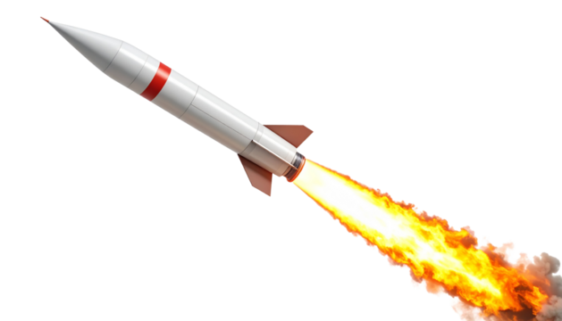 Missile rocket with fire trail Isolated on Transparent or White Background - Powered by Adobe