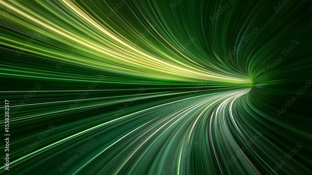 Wall mural the image shows an abstract representation of a tunnel or vortex, with radiating lines of green and 