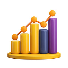 3d colorful bar graph chart isolated on transparent background