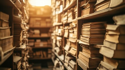 Close-up view of stacked bookshelves in a cozy library