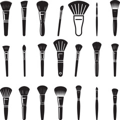  Makeup brushes collection black silhouettes set. eps-10