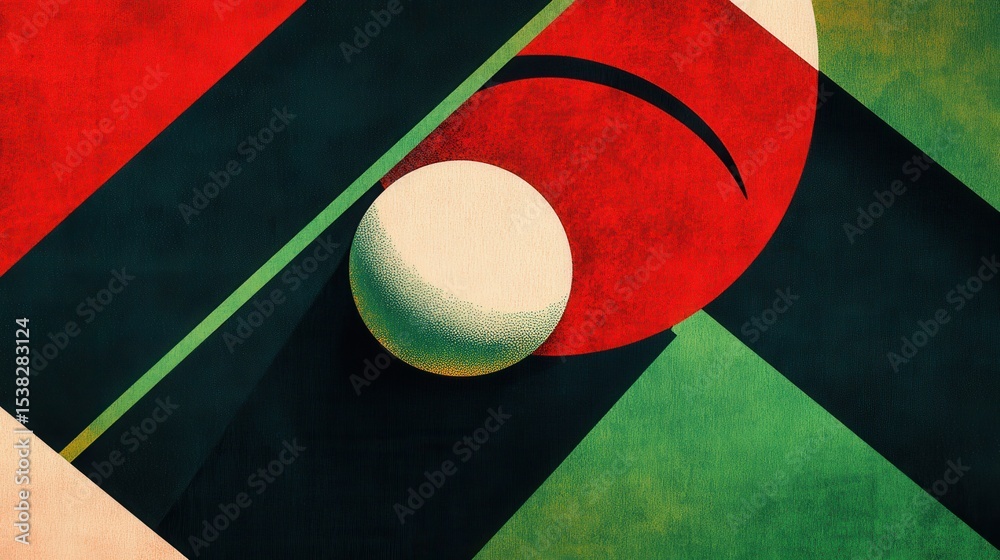 Poster abstract geometric ball resting on an indoor surface during daytime