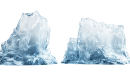Iceberg, blue ice mountain with white snow and deep crevasses, steep terrain of ice, glacier landscape, blue ice mountain covered in snow, on a transparent backgrounds