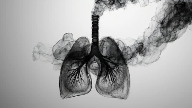 Human lungs made of black smoke symbolizing respiratory problems and health risks associated with smoking or pollution