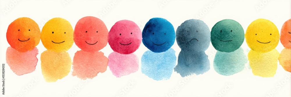 Poster spectrum of emotions illustrated through soft watercolor depicting feelings from numbness to hope wi