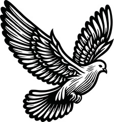flying dove bird animal.line art vector illustration template design