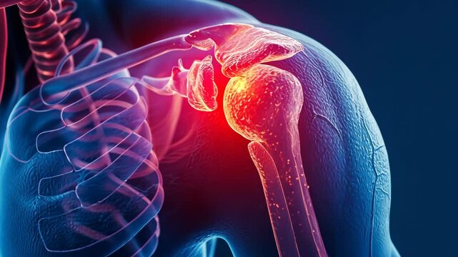 3d rendered model of human shoulder joint and arm showing bones and anatomical structure concept of orthopedic education, medical visualization, healthcare training