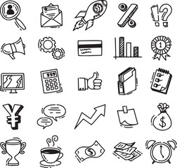 Office and Business Icon Doodle Set, Graph, Email, Thumbs Up, Briefcase, Documents, 