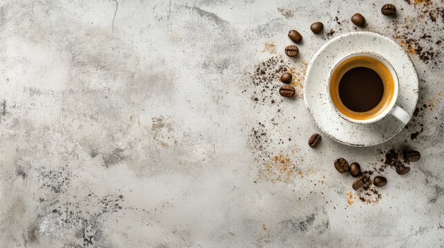 Coffee stain decoration on concrete background with space for text.