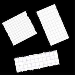 Torn out paper pieces on black background