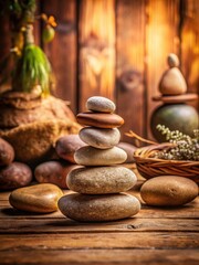 stack of stones on brown background