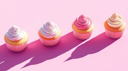 Cupcakes on bright background with shadow.