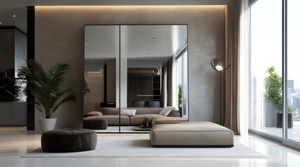 Elegant interior featuring tilted floor mirror