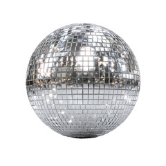 Silver Disco Mirror Ball Covered in Small Reflective Mirrors Transparent Background
