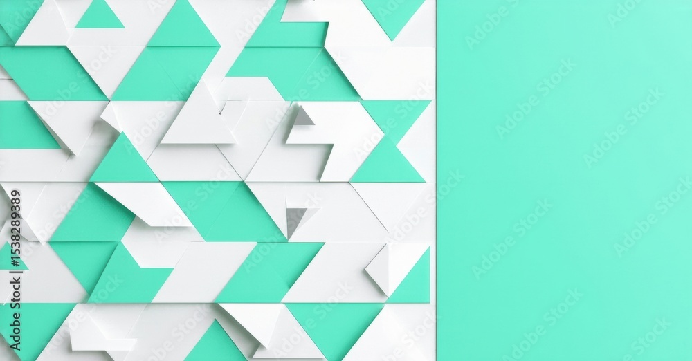 Poster abstract geometric pattern. turquoise, white triangles create textured wall. clean design, modern ae