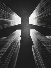 Naklejka premium Abstract view of skyscrapers with a futuristic, minimal design.