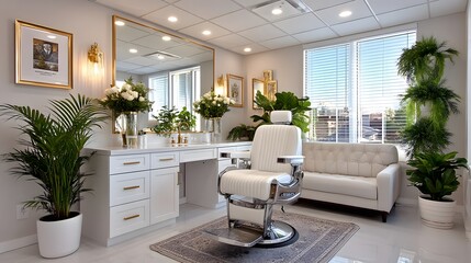 Stylish modern barbershop with white decor high resolution picture