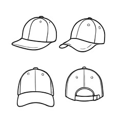 Set of Baseball Hat Line Icons Vector Illustration with Outline Logo Design