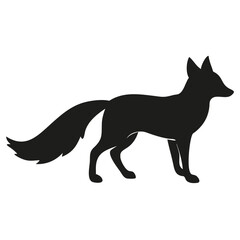 Silhouette of a fox standing with a bushy tail and pointed ears on a white background illustration created with generated ai