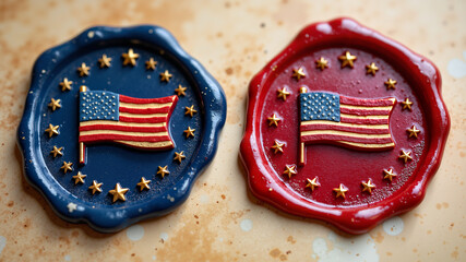 4th july patriotic wax seals display American flag and star designs with vintage red wax evoking celebration and national pride
