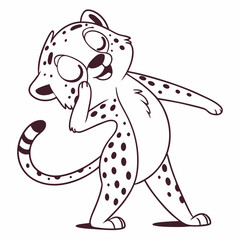 Fototapeta premium Cartoon cheetah standing with paw near face and tail curved with spots and stripes design illustration created with generated ai