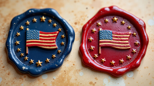 4th july patriotic wax seals display American flag and star designs with vintage red wax evoking celebration and national pride