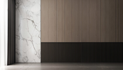 empty room with wooden and marble wall background. 3d rendering.