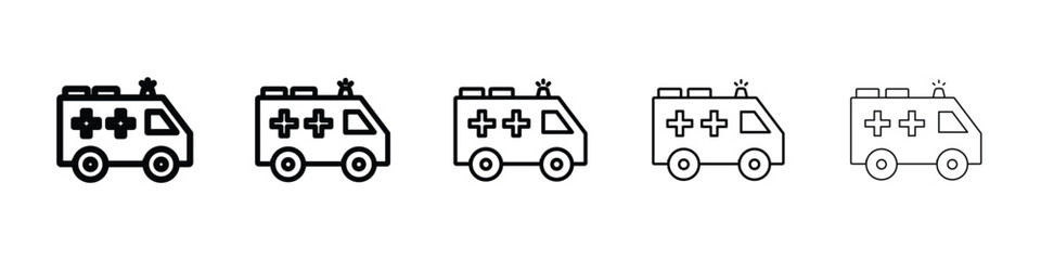 Fototapeta premium Ambulance icons in black stroke designs on white background