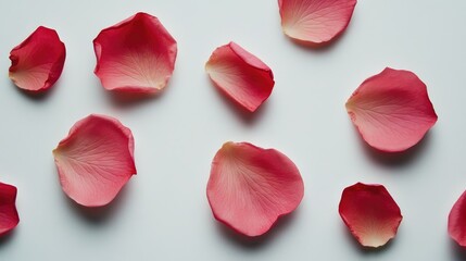 Small rose petals against white backdrop.